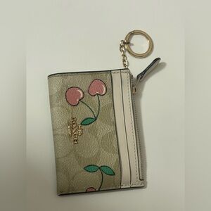 Coach Mini Skinny Id Case In Signature Canvas With Heart Cherry Print